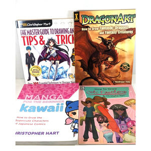 Set of 4 CHRISTOPHER HART Drawing Instructional Books ~Fashion~Manga~Dragons...